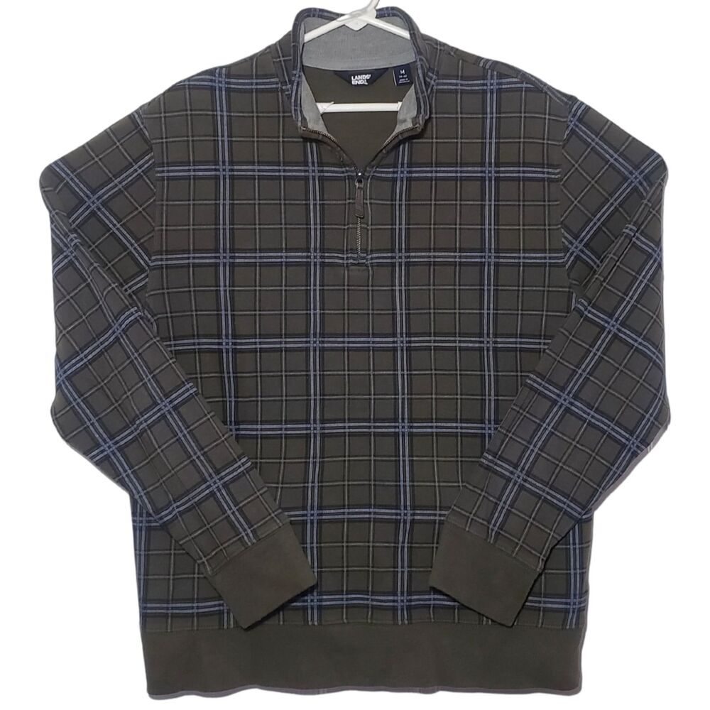 Lands' End Sweater Pullover Henley Mens Medium Green Plaid New Without Tags